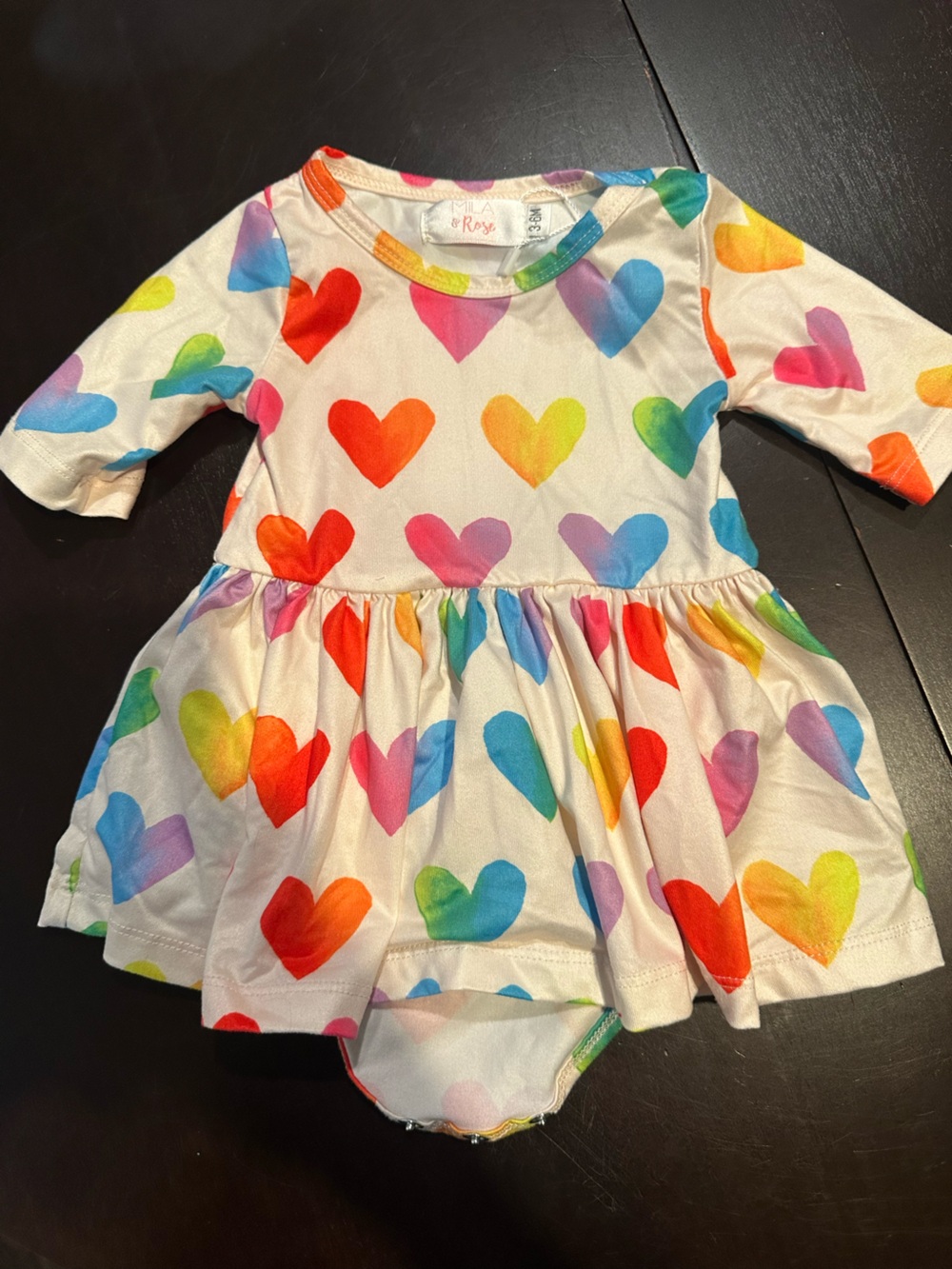 Baby Girl 3-6M Rainbow Heart Printed Dress